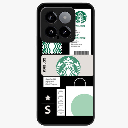 Starbucks Mocha Glass Case showing flat back view with coffee inspired artwork and glossy glass finish.