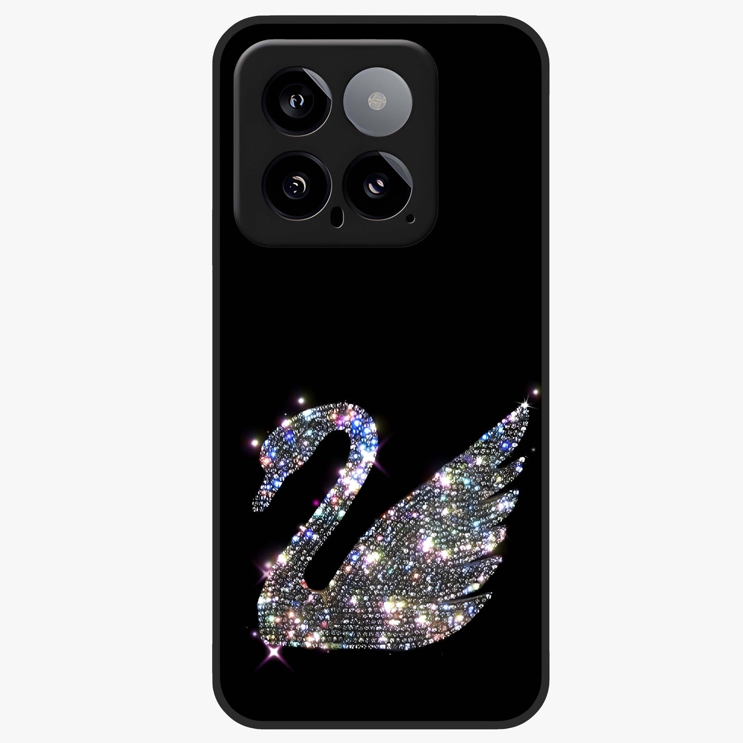 Starlit Swan Grace Glass Case showing flat back view with graceful swan artwork under starry sky and glossy glass finish.