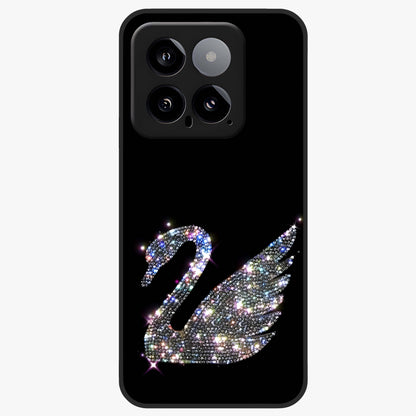 Starlit Swan Grace Glass Case showing flat back view with graceful swan artwork under starry sky and glossy glass finish.