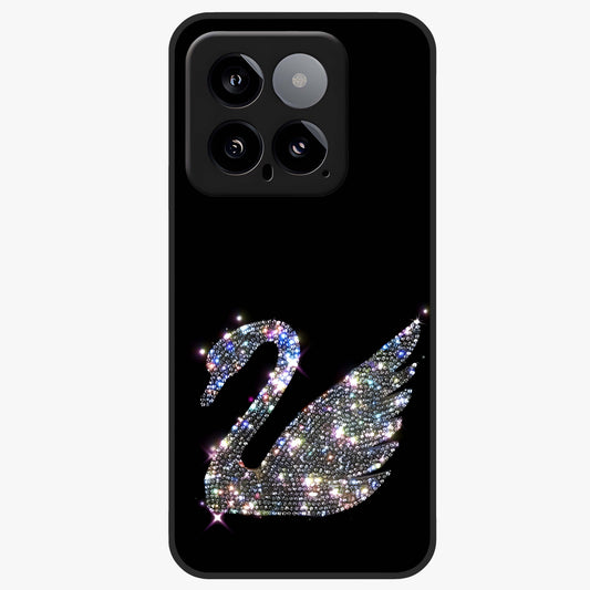 Starlit Swan Grace Glass Case showing flat back view with graceful swan artwork under starry sky and glossy glass finish.
