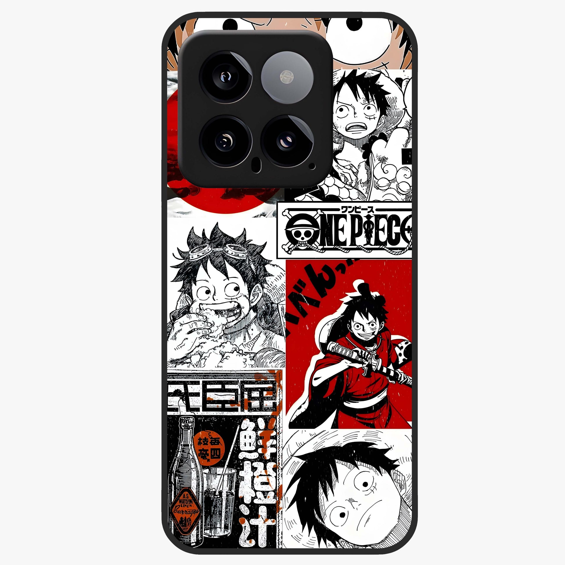 Strawhat Chaos Panels Glass Case showing flat back view with anime inspired chaos panel artwork and glossy glass finish.