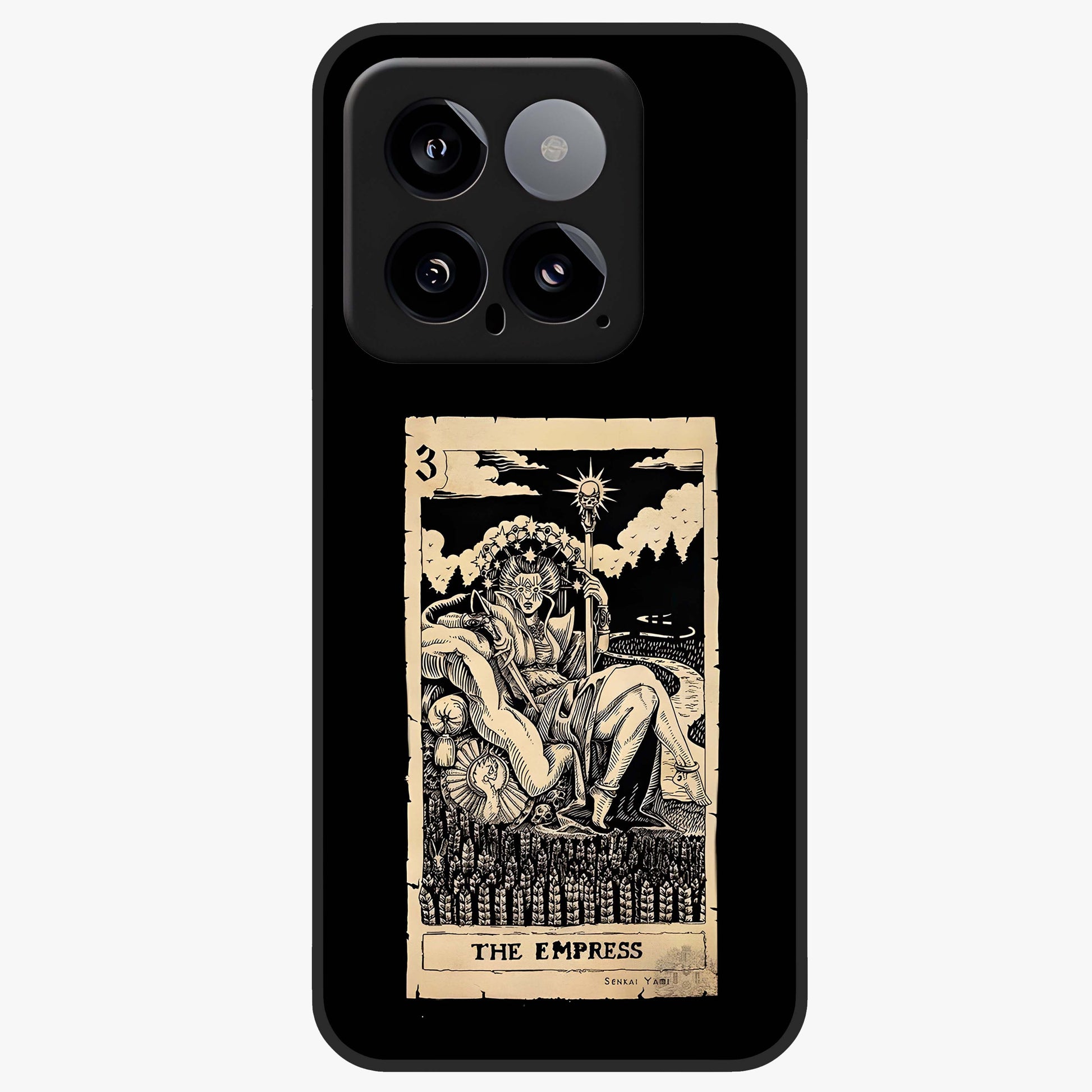 The Empress Glass Case showing flat back view with regal feminine artwork and glossy glass finish.