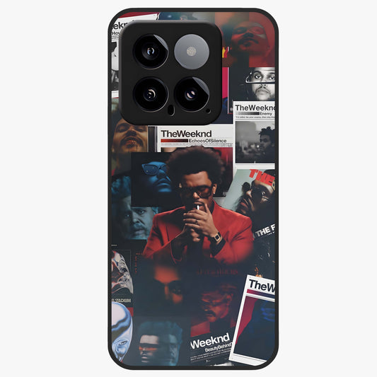 The Weeknd Glass Case showing flat back view with music inspired artistic portrait artwork and glossy glass finish.
