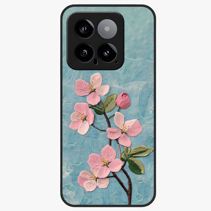 Threaded Blossom Breeze Glass Case showing flat back view with delicate blossom artwork and glossy glass finish.