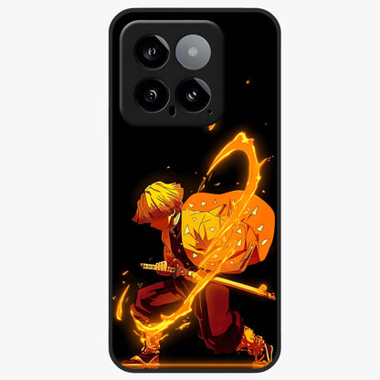 Thunder Flame Execution Glass Case showing flat back view with powerful flame and lightning artwork and glossy glass finish.