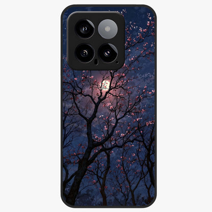 Twilight Sakura Serenade Glass Case showing flat back view with cherry blossom artwork at twilight and glossy glass finish.