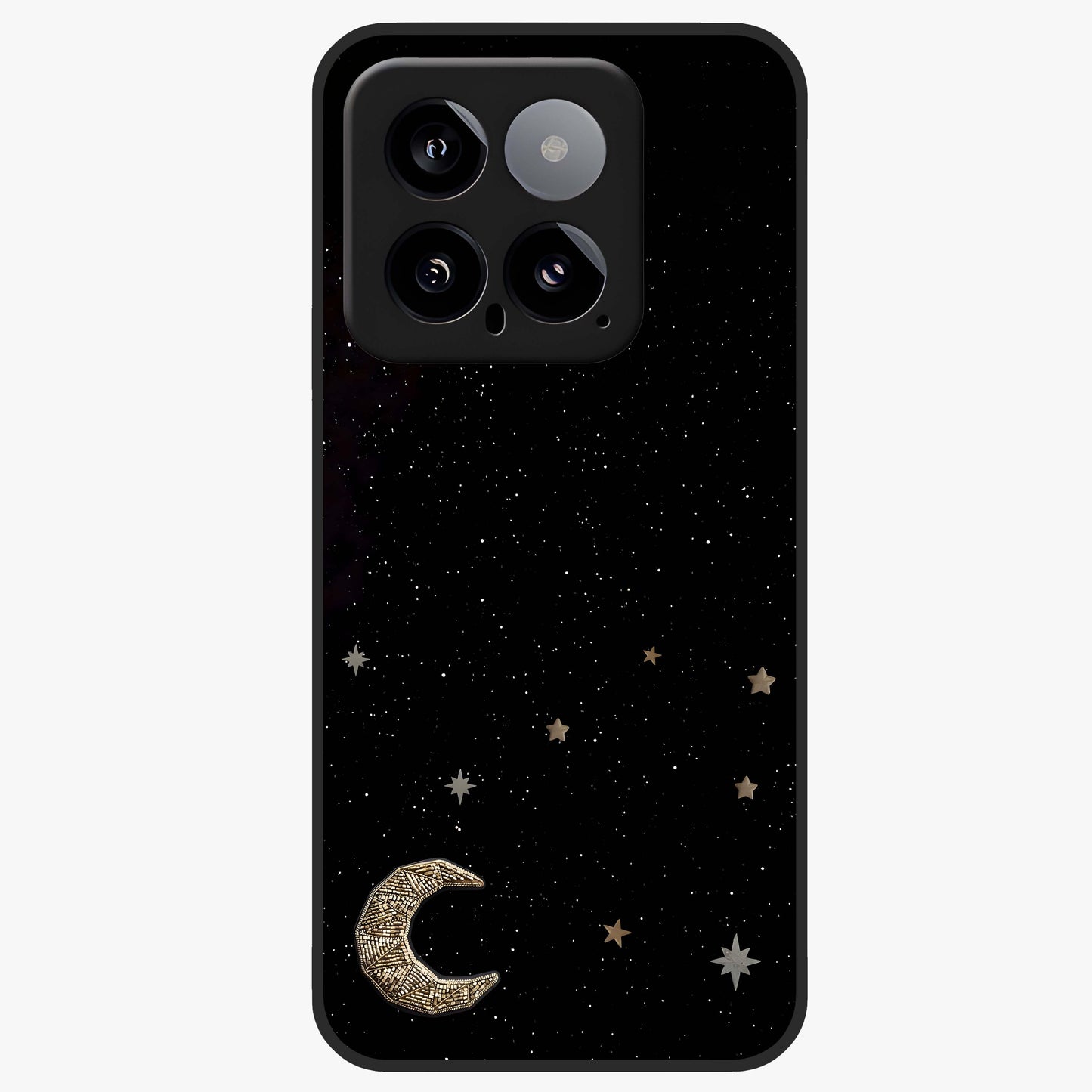 Twinkle Star With Half Moon Glass Case showing flat back view with star and half moon artwork and glossy glass finish.