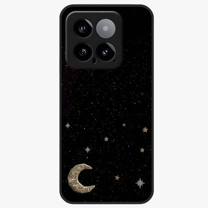 Twinkle Star With Half Moon Glass Case showing flat back view with star and half moon artwork and glossy glass finish.