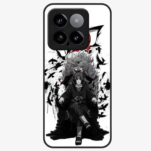 Uchiha Shadow Throne Glass Case showing flat back view with cosmic underwater themed artwork and glossy glass finish.
