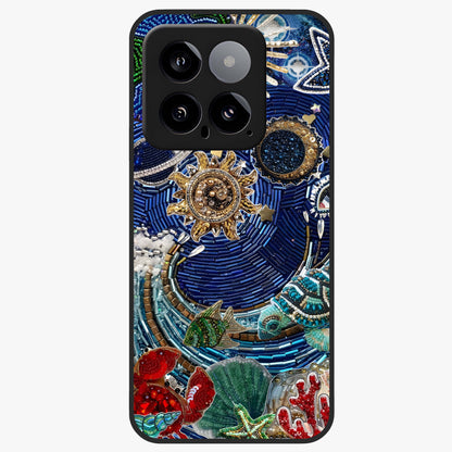 Universe Underwater Spark Glass Case showing flat back view with cosmic underwater themed artwork and glossy glass finish.