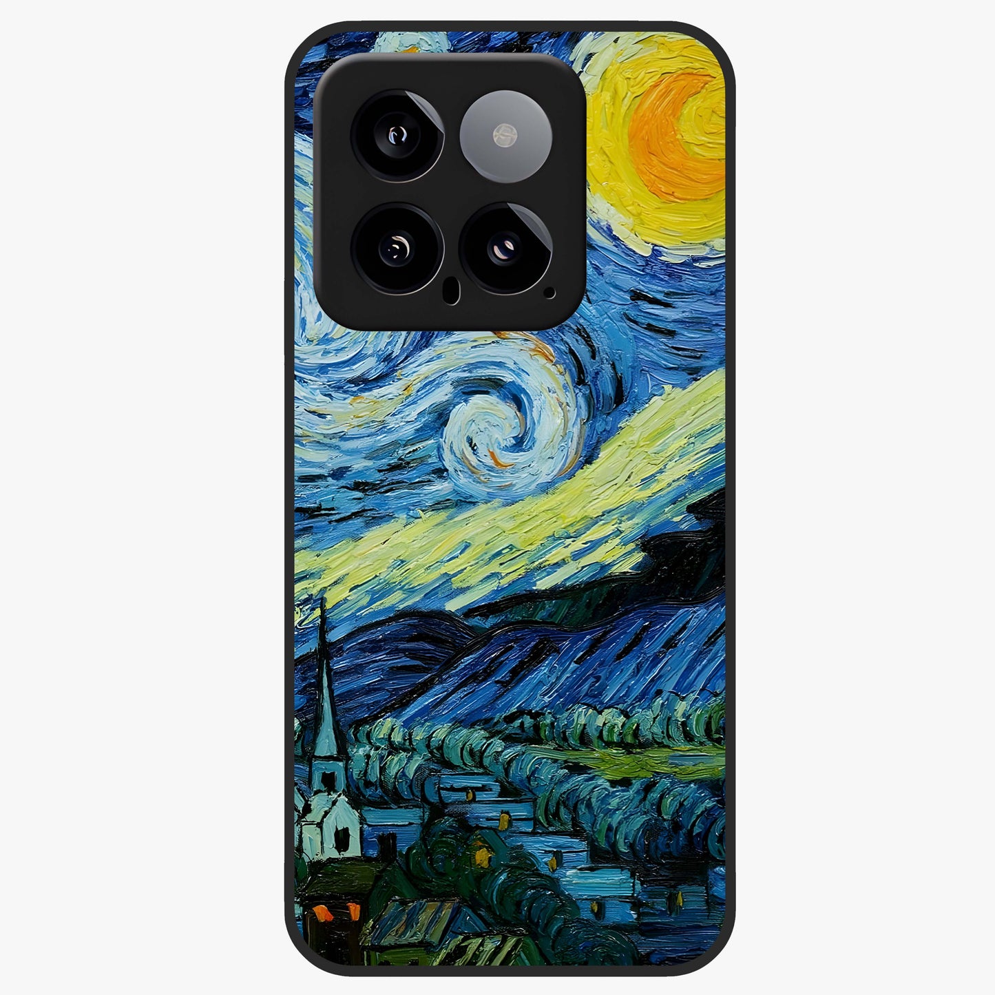Van Gogh Art Glass Case showing flat back view with classic painterly artwork inspired by Van Gogh style and glossy glass finish.