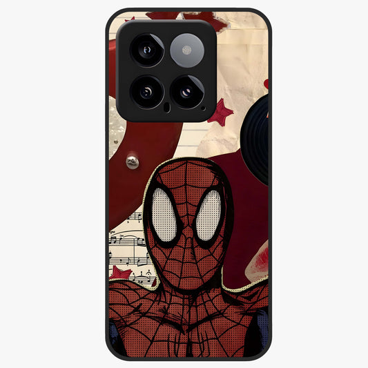 Web Warrior Vibes Glass Case showing flat back view with superhero inspired web themed artwork and glossy glass finish.