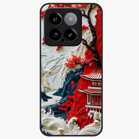 Whispers Of Sakura Waves Glass Case showing flat back view with cherry blossom wave artwork and glossy glass finish.
