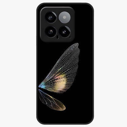 Whispers Of Wings Glass Case showing flat back view with graceful wing inspired artwork and glossy glass finish.