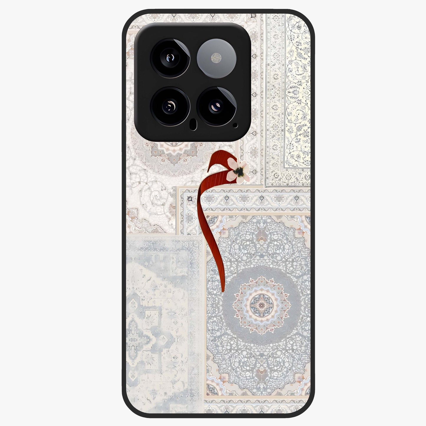 White Aesthetic Bow Glass Case showing flat back view with minimal bow artwork and glossy glass finish.