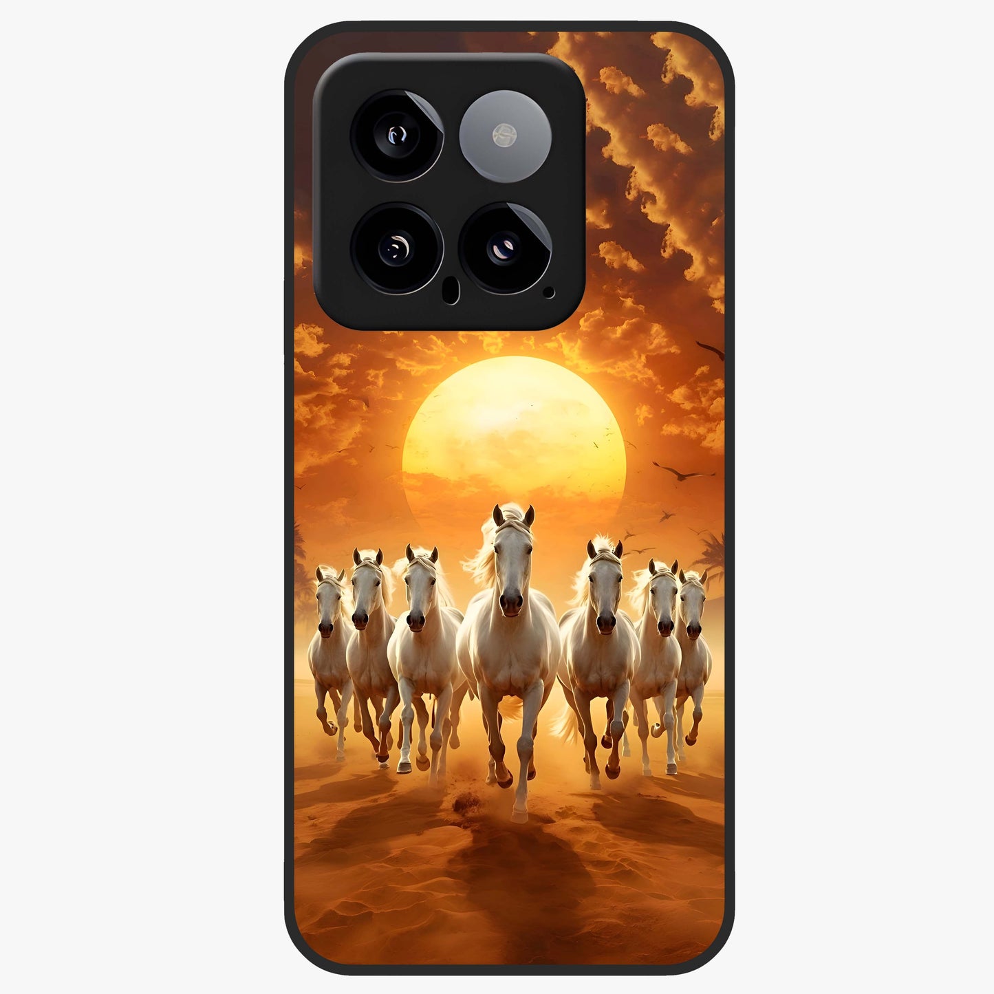 Wild Sunset Majesty Glass Case showing flat back view with majestic sunset landscape artwork and glossy glass finish.