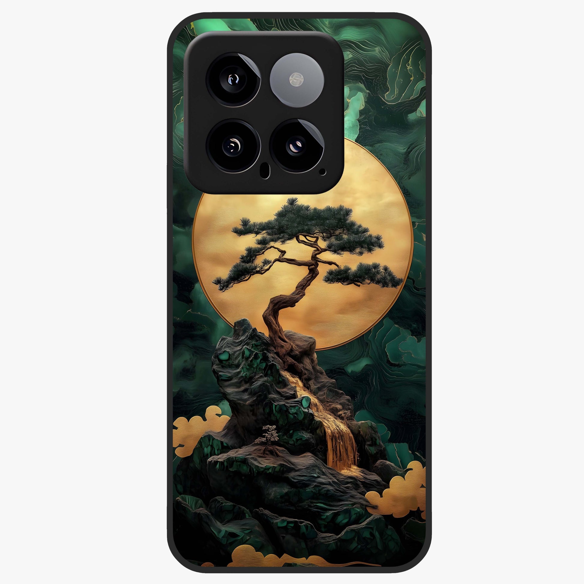 Zen Moon Rise Glass Case showing flat back view with calm moonrise artwork and glossy glass finish.