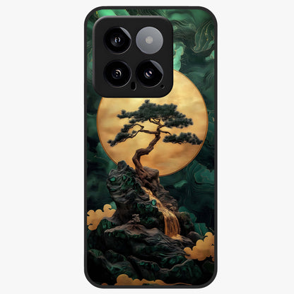 Zen Moon Rise Glass Case showing flat back view with calm moonrise artwork and glossy glass finish.