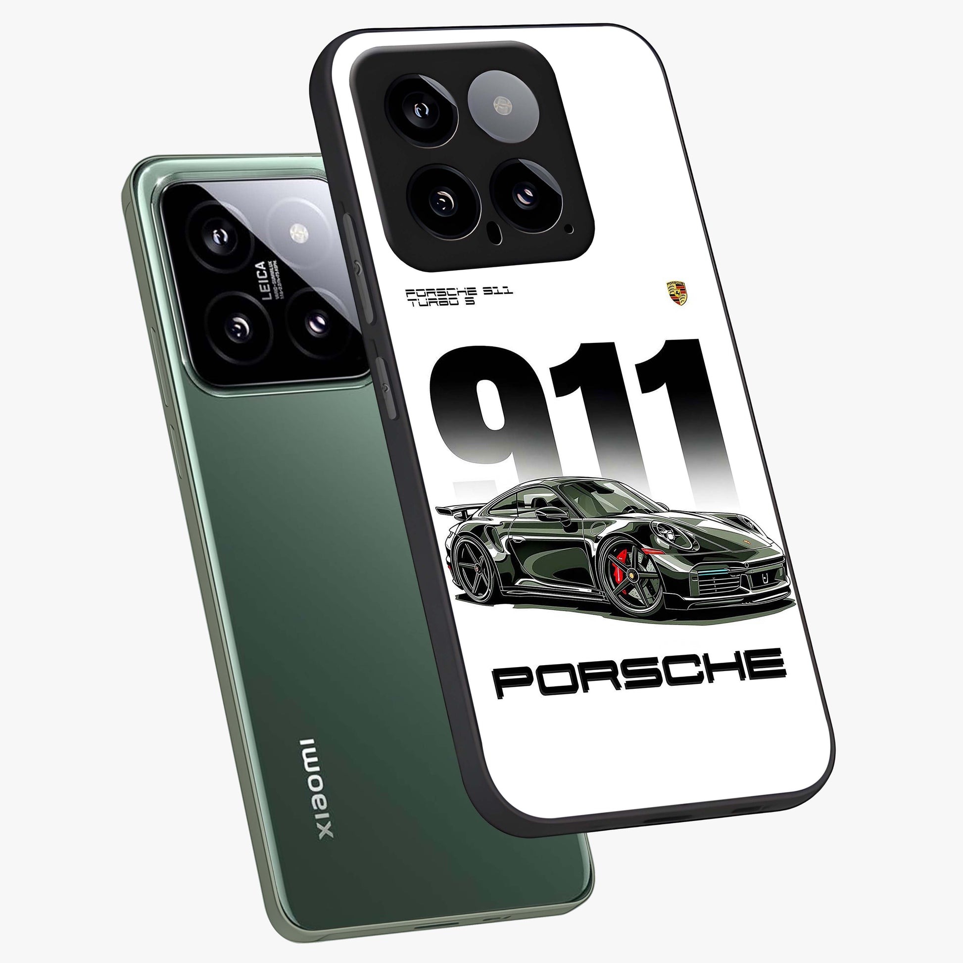 911 Turbo Dominance Glass Case displayed in premium angled mockup highlighting sporty car illustration and sleek glass surface.
