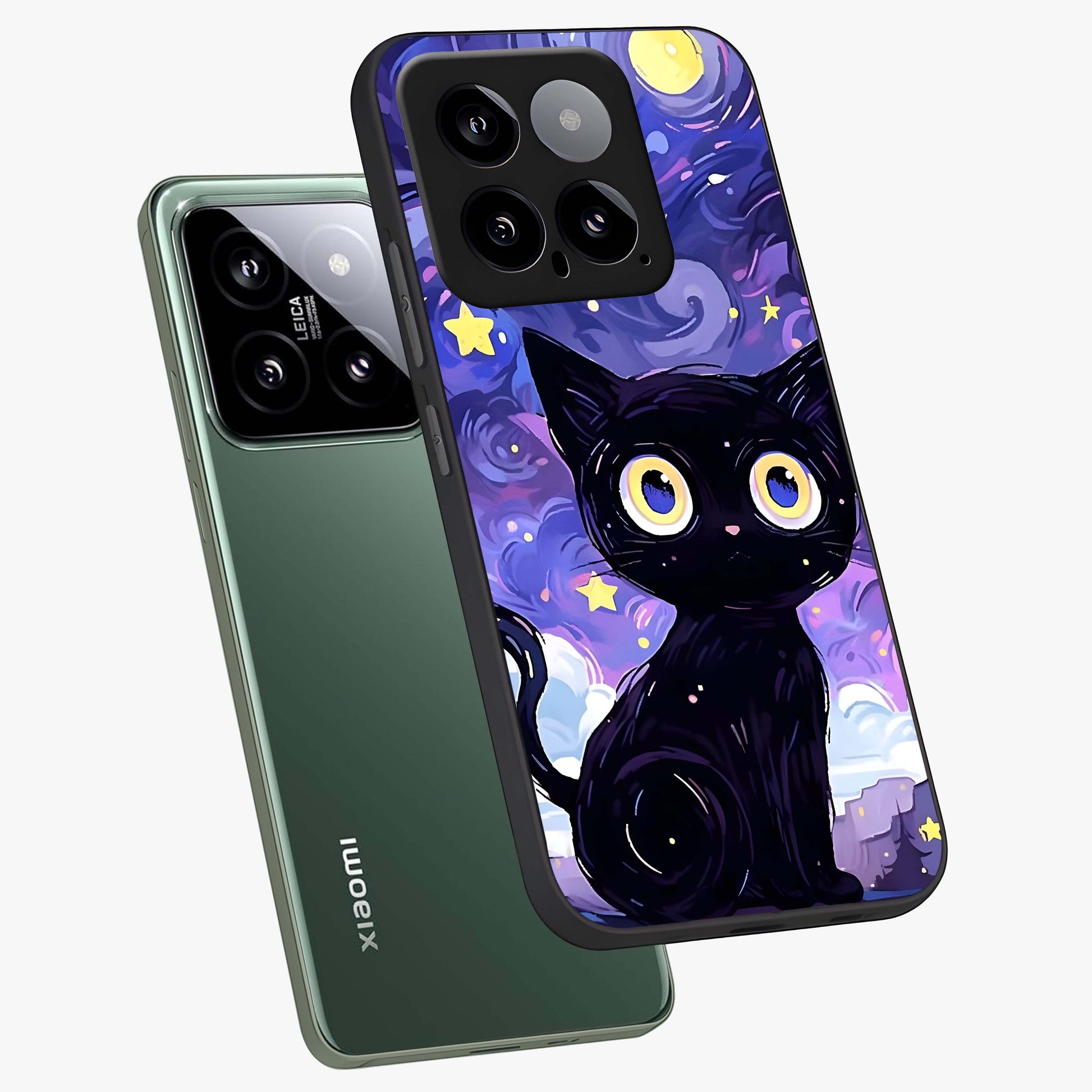 Abstract Cat Art Glass Case displayed in angled mockup highlighting modern abstract cat artwork and sleek glass surface.