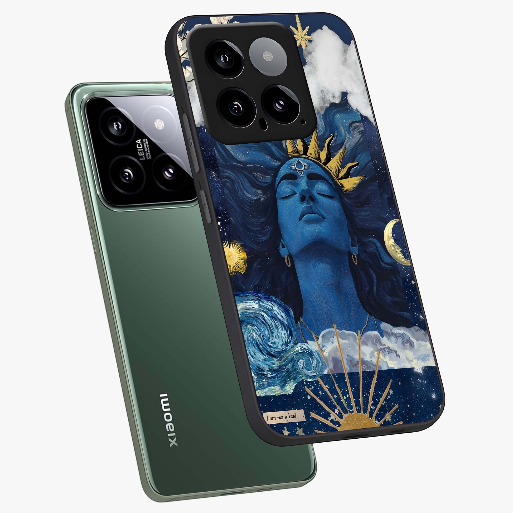 Aesthetic Lord Shiva Glass Case displayed in angled mockup highlighting spiritual Shiva illustration and sacred aesthetic design.