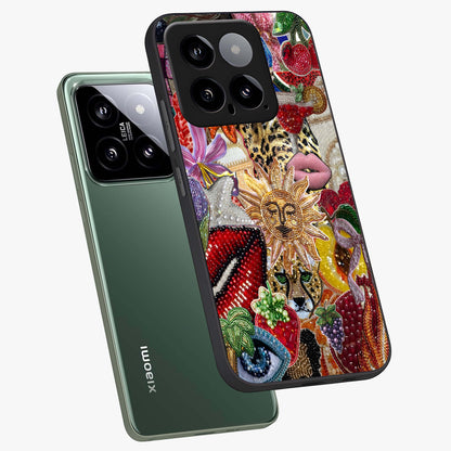 Beaded Fashion Jungle Glass Case displayed in angled mockup highlighting colorful fashion bead design and artistic pattern.