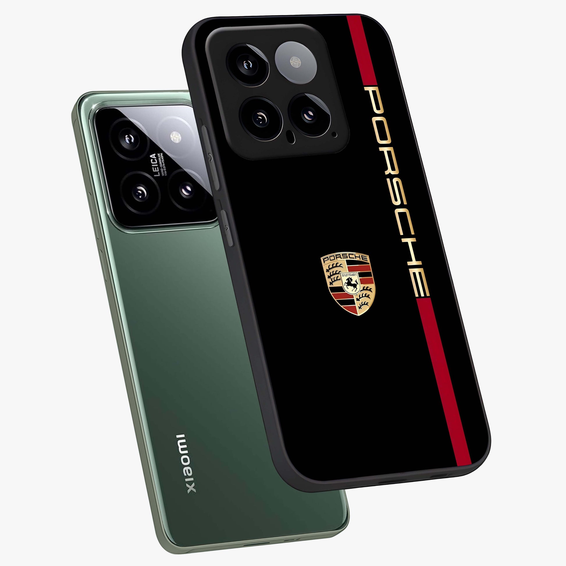 Black Minimal Porsche Glass Case displayed in angled mockup highlighting modern minimal car illustration and clean aesthetic design.