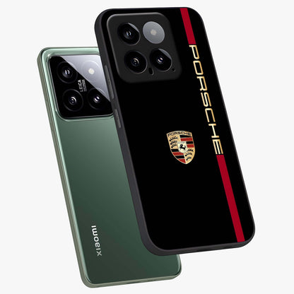 Black Minimal Porsche Glass Case displayed in angled mockup highlighting modern minimal car illustration and clean aesthetic design.