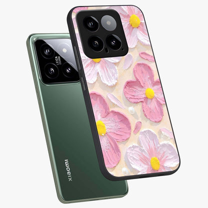 Blush Bloom Texture Glass Case displayed in angled mockup highlighting subtle bloom pattern with aesthetic pastel design.