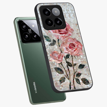 Blush Mosaic Bloom Glass Case displayed in angled mockup highlighting artistic mosaic flower pattern with aesthetic design.