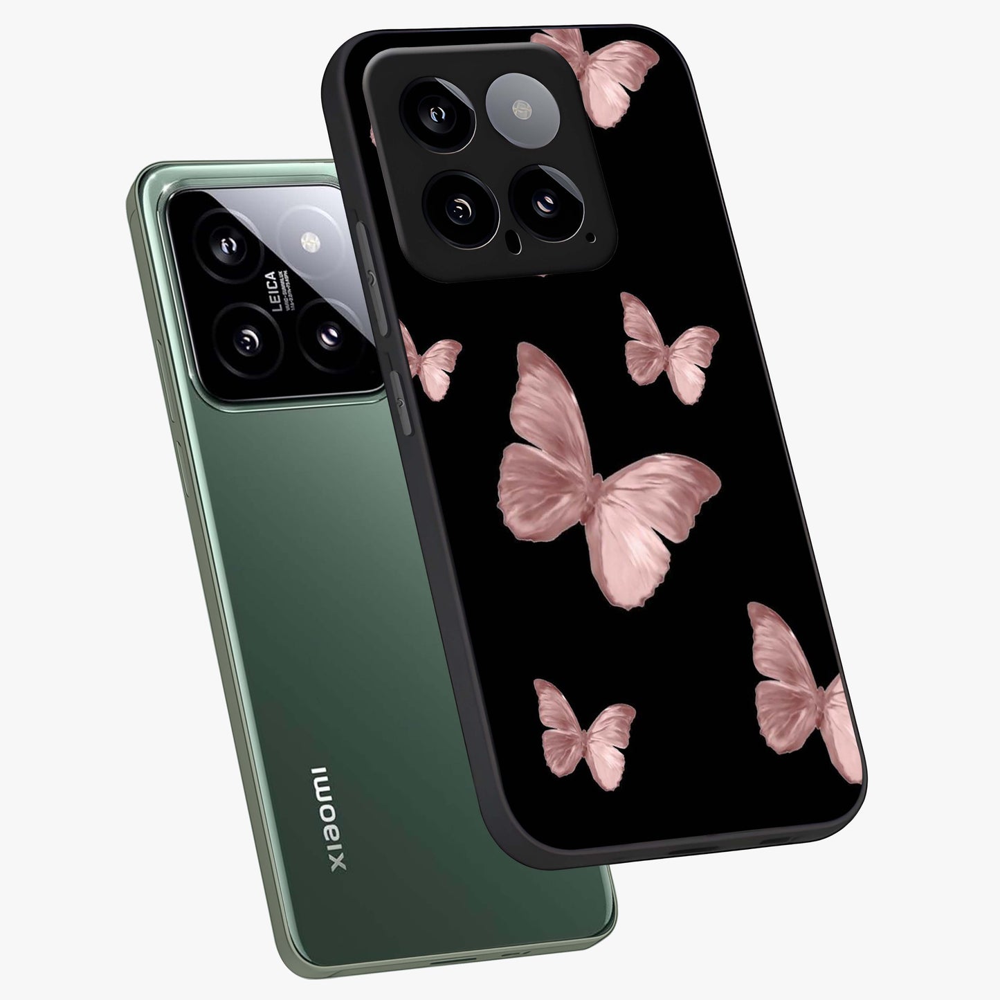 Butterfly Pattern Glass Case displayed in angled mockup highlighting delicate butterfly design and aesthetic pattern style.