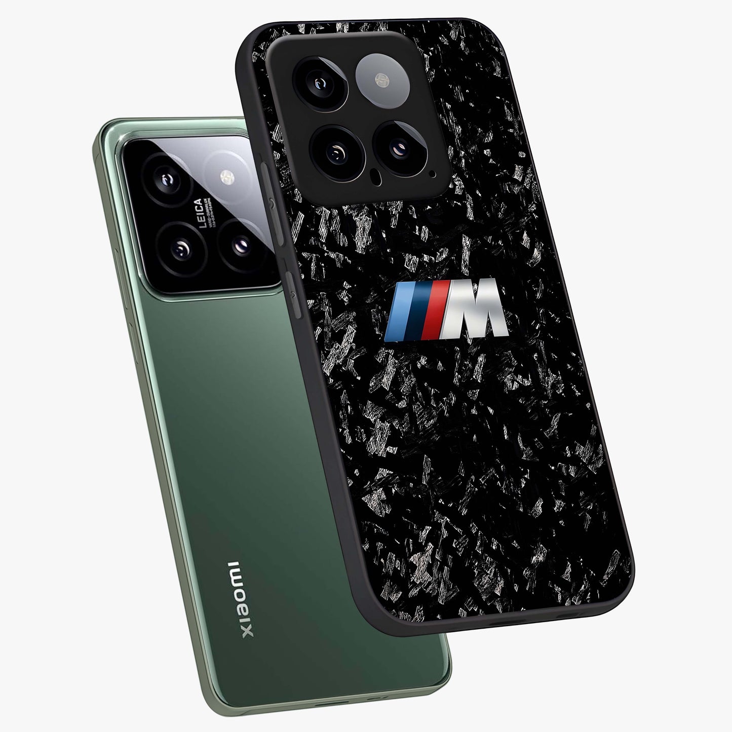 Carbon Speed Mark Glass Case displayed in angled mockup highlighting racing inspired carbon design and sleek aesthetic style.