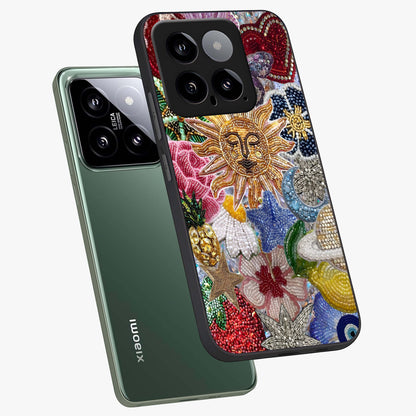Celestial Floral and Playful Glass Case displayed in angled mockup highlighting playful floral design with dreamy celestial elements.