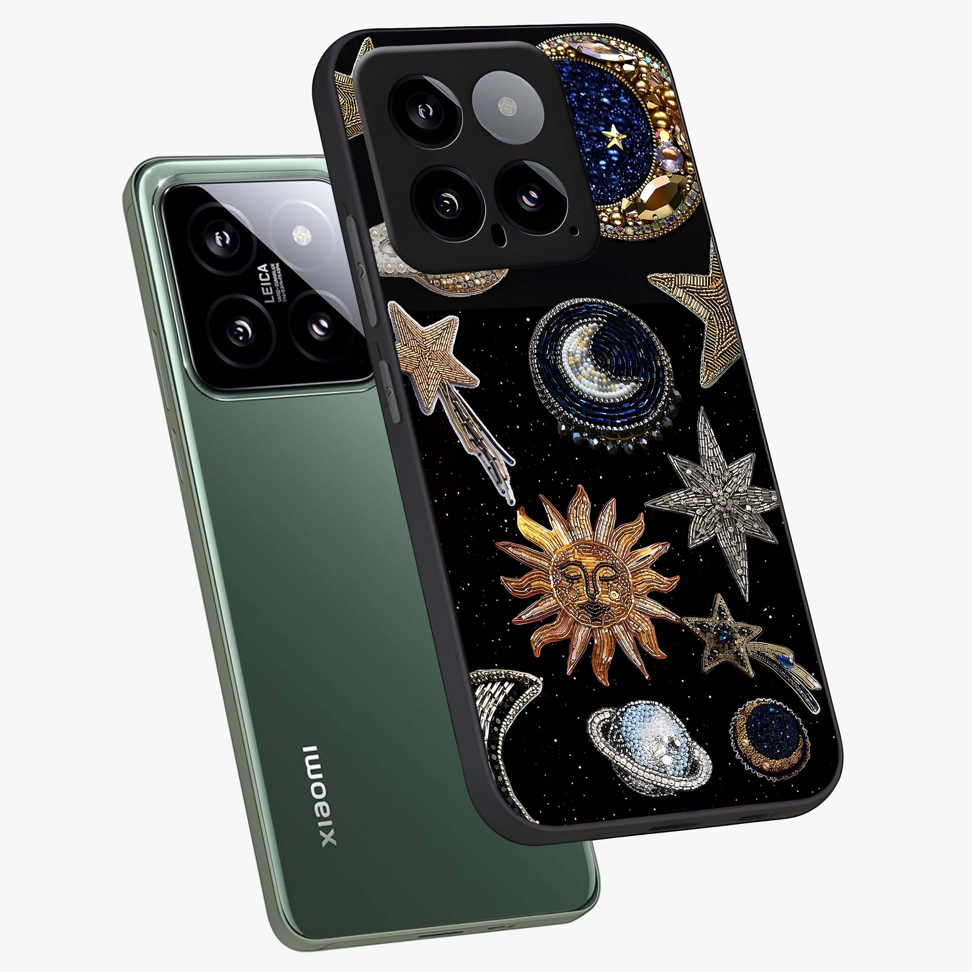 Celestial Gem Constellations Glass Case displayed in angled mockup highlighting gemstone inspired constellation design.