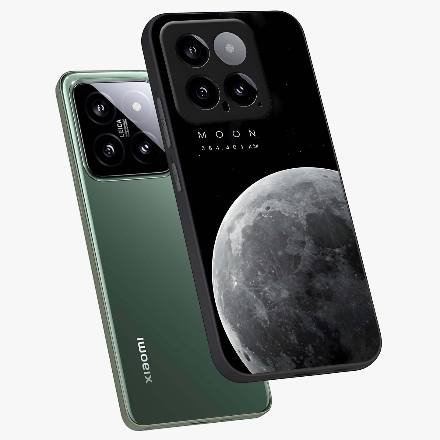 Cosmic Moon Glow Glass Case displayed in angled mockup highlighting celestial moon design with cosmic aesthetic theme.