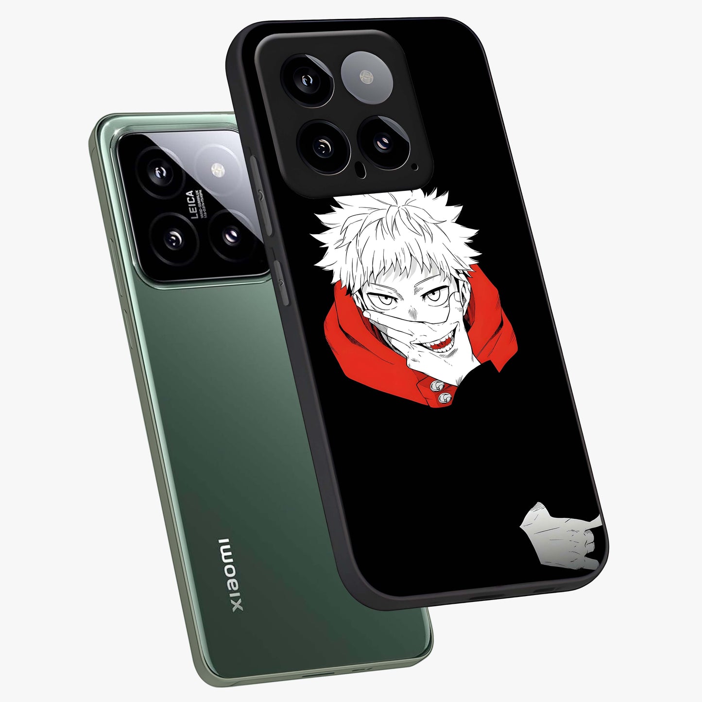 Crimson Chaos Smile Glass Case displayed in angled mockup highlighting edgy crimson smile design with graphic aesthetic.