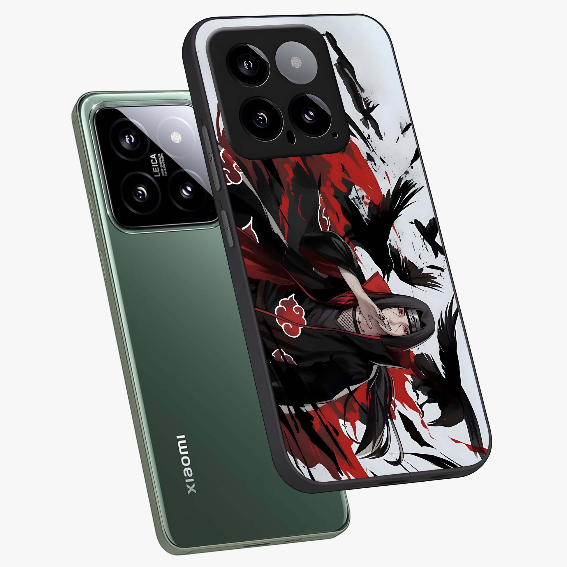 Crimson Crow Illusion Glass Case displayed in angled mockup highlighting mysterious crow graphic with dark aesthetic style.