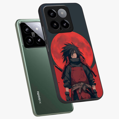 Crimson Moon Warlord Glass Case displayed in angled mockup highlighting dramatic crimson moon design with fantasy aesthetic.