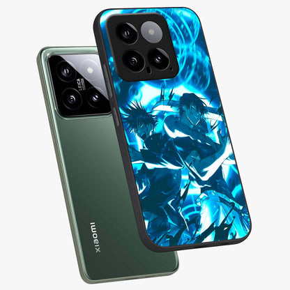 Cursed Energy Clash Glass Case displayed in angled mockup highlighting powerful battle inspired graphic with anime style aesthetic.