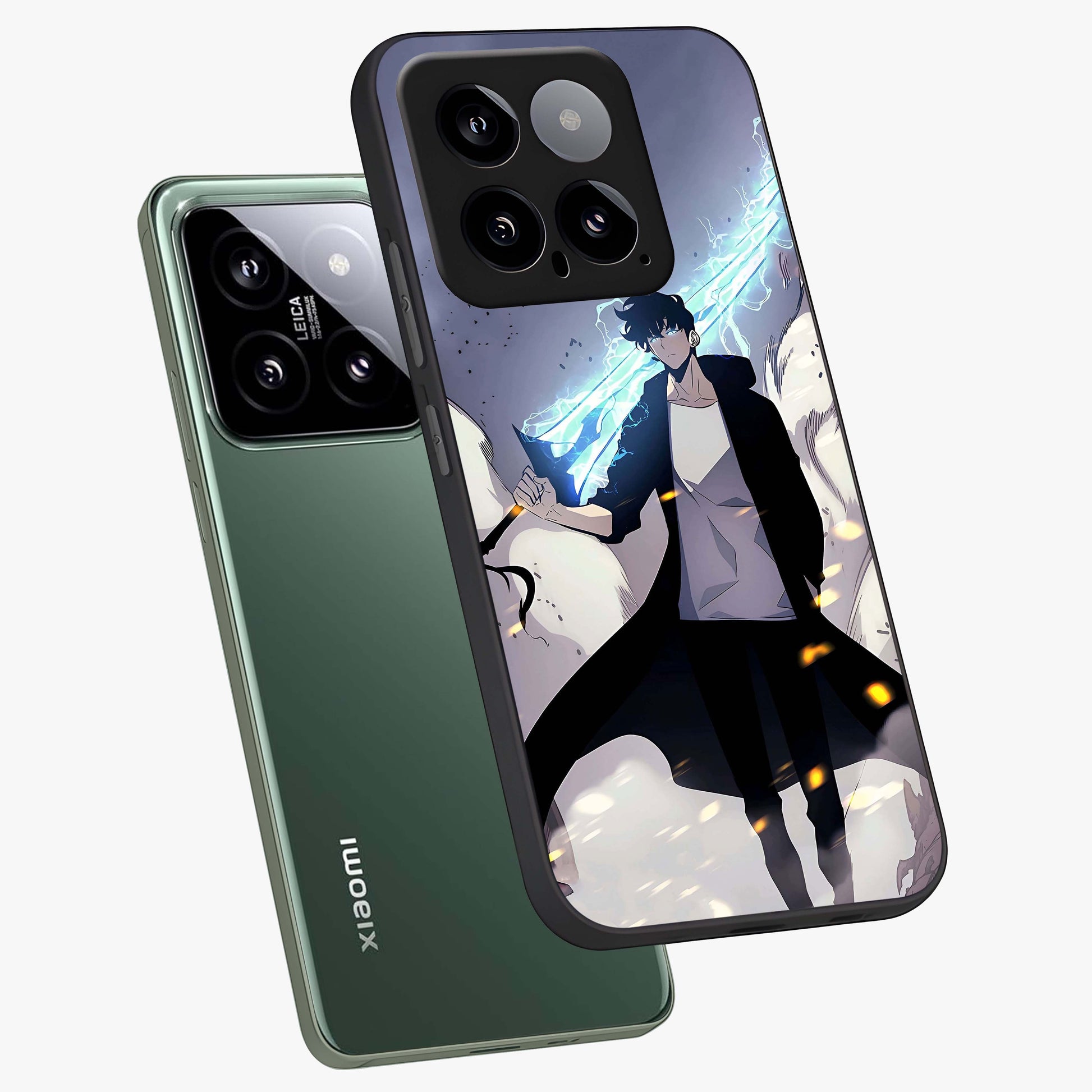 Dark Lightning Anime Warrior Glass Case displayed in angled mockup highlighting powerful lightning themed anime illustration.