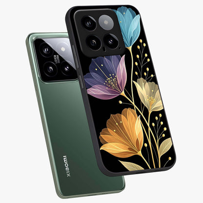 Delicate Multicolor Flowers Glass Case displayed in angled mockup highlighting colorful flower pattern with soft aesthetic style.