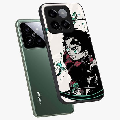 Demon Slayer Glass Case displayed in angled mockup highlighting dramatic anime character design with action aesthetic.