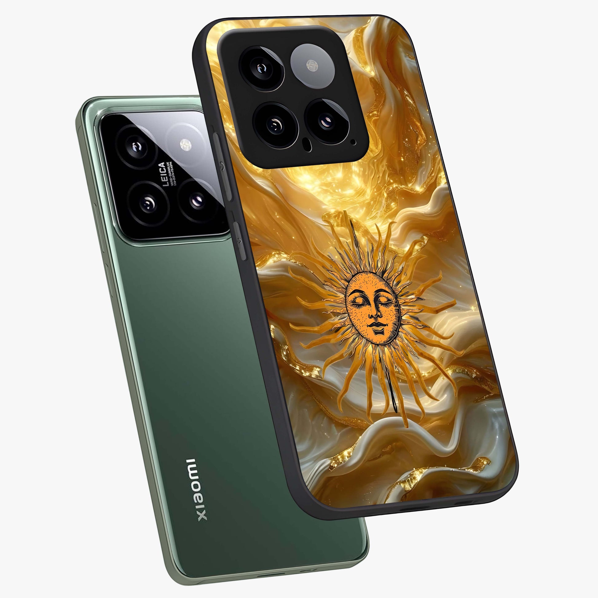 Eternal Golden Glow Glass Case displayed in angled mockup highlighting glowing golden aesthetic design with elegant style.