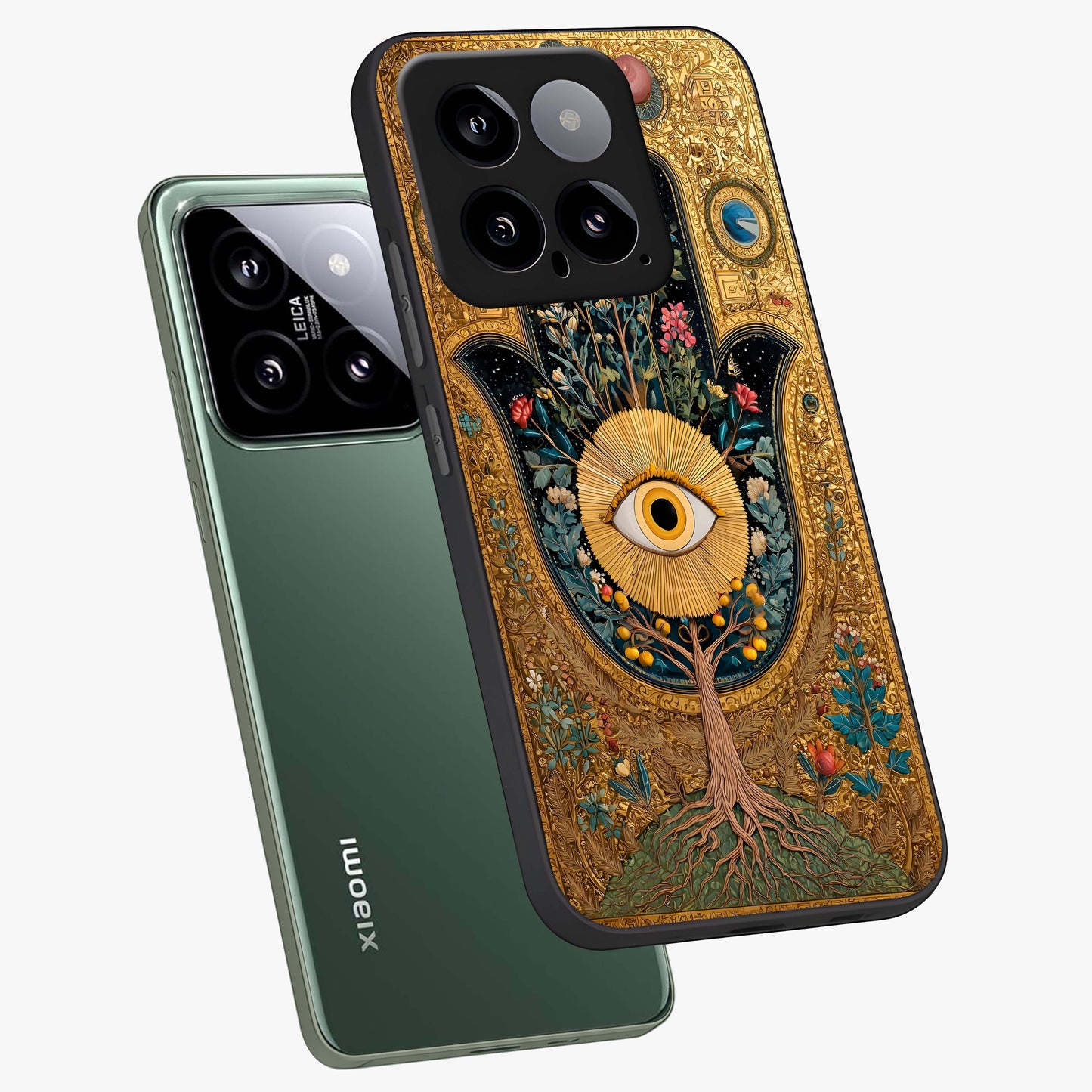 Ethereal Evil Eye Glass Case displayed in angled mockup highlighting protective evil eye symbol with spiritual aesthetic design.