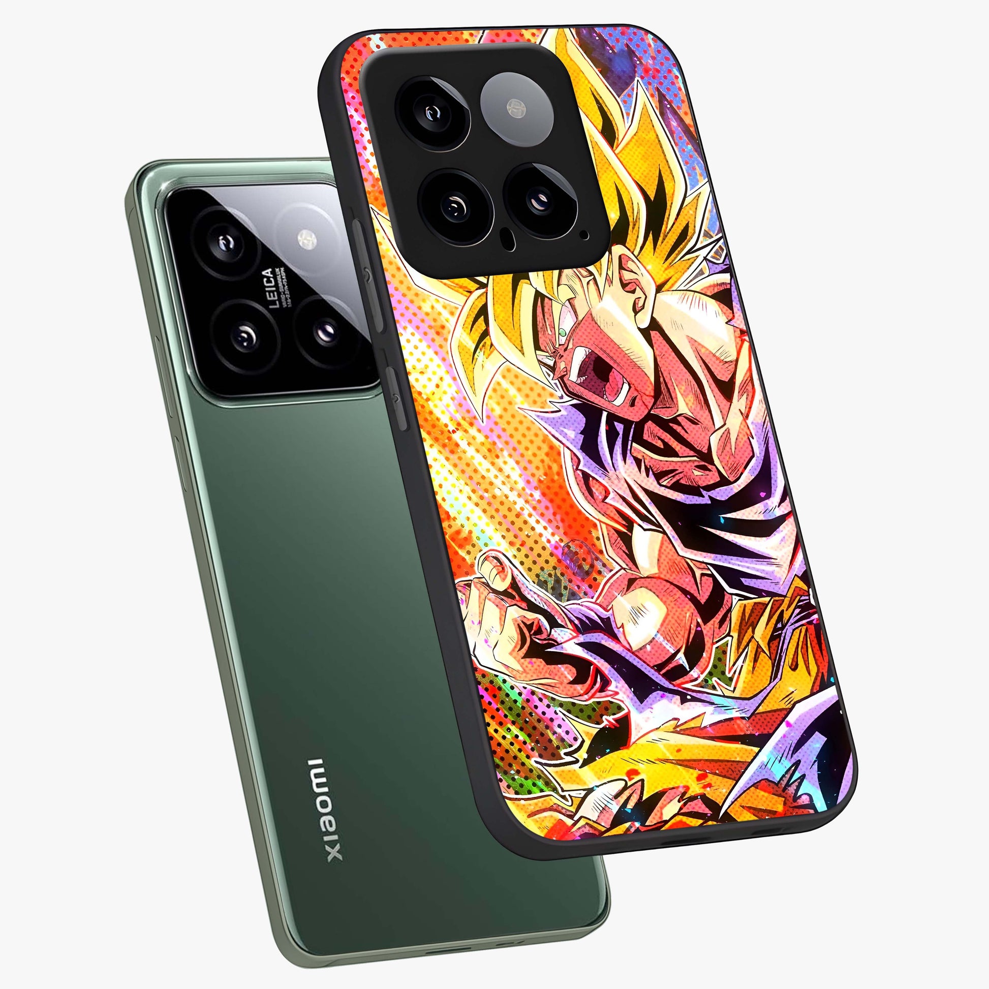 Firing Goku Glass Case displayed in angled mockup highlighting dynamic anime character design with action aesthetic.