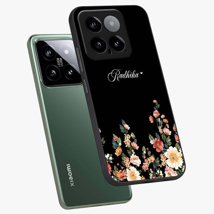 Floral Design With a Custom Personalized Name Glass Case displayed in angled mockup highlighting elegant floral pattern with custom name feature.