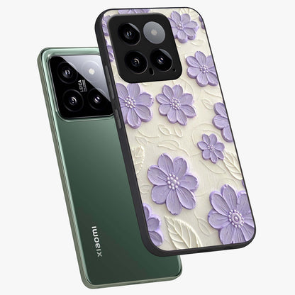 Floral Wall Art With Purple Flowers Glass Case displayed in angled mockup highlighting vibrant purple floral illustration with artistic aesthetic.