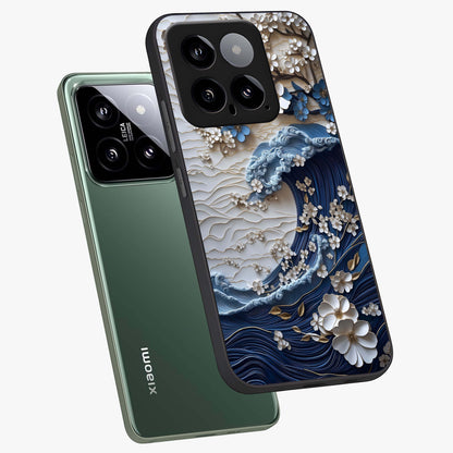 Floral Wave Origami Glass Case displayed in angled mockup highlighting geometric origami flower design with modern aesthetic style.