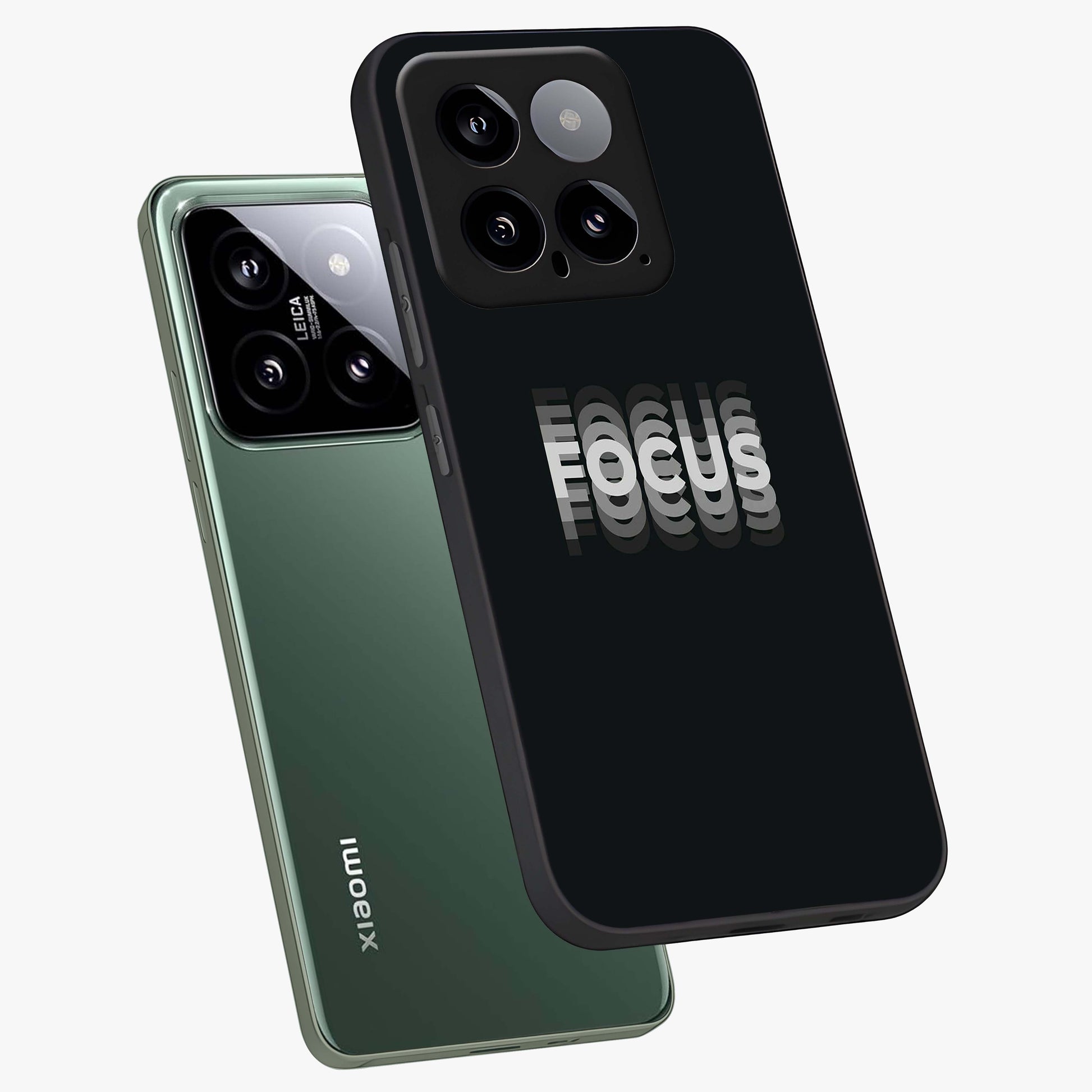 Focus Mode On Glass Case displayed in angled mockup highlighting clean minimal text artwork with modern aesthetic style.