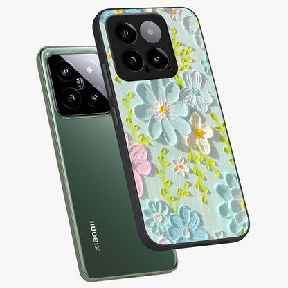 Frosted Petal Garden Glass Case displayed in angled mockup highlighting delicate flower petal design with calm garden aesthetic.